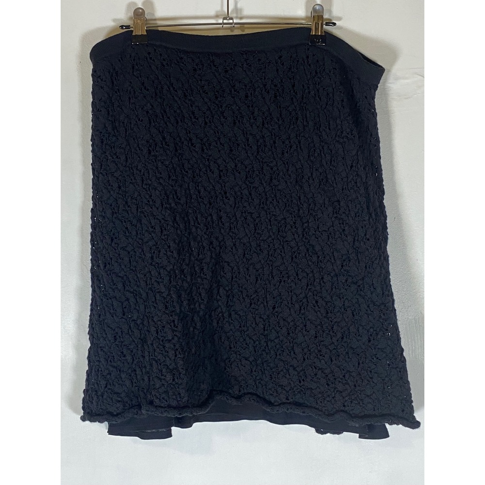 Eileen Fisher Black Italian‎ Wool Crochet Knit Lined Mini Skirt L Boho